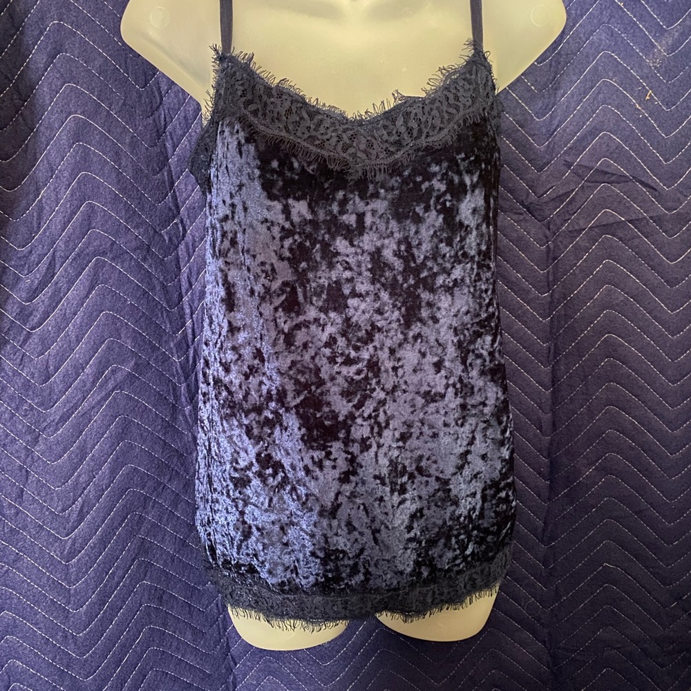 Blue velvet cami with adjustable straps